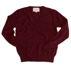 Lingua Franca cashmere v-neck with sequin hunky dory patch in maroon size 2x